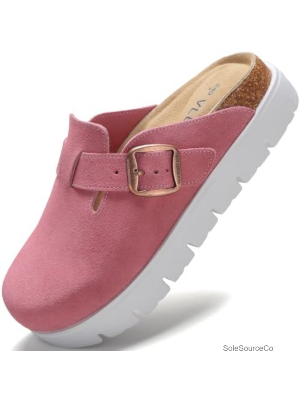 Women's Suede Mules & Clogs Platform Chunky Slip On Adjustable Buckle